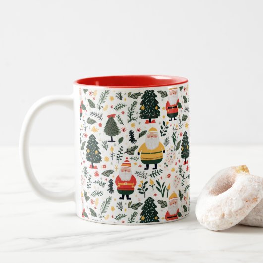 Tasse 2 Couleurs Motif de Festive Père Noël (Avec donut)