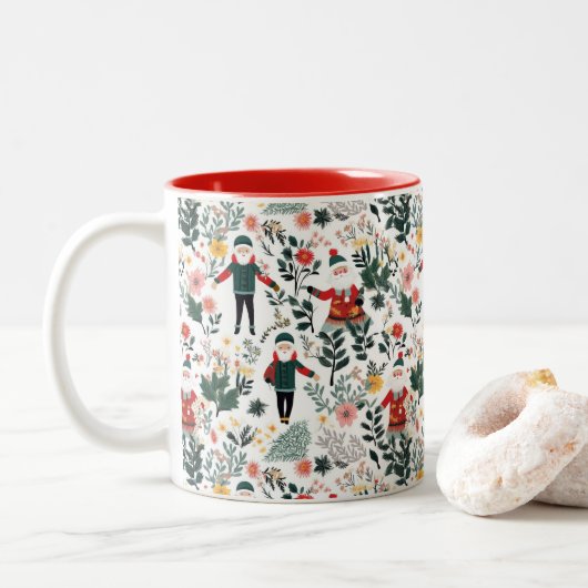 Tasse 2 Couleurs Motif de Festive Père Noël (Avec donut)