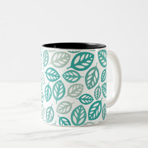 Tasse 2 Couleurs Motif de feuille botanique sarcelle et gris