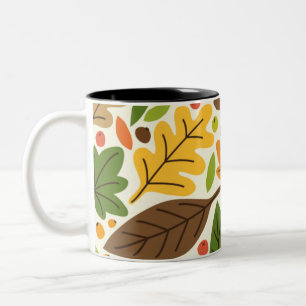 Tasse 2 Couleurs Motif de feuilles d'automne colorées et de glands