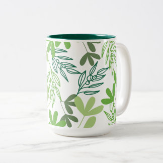 Tasse 2 Couleurs Motif de feuilles ombrées vertes charmant
