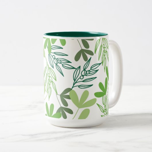 Tasse 2 Couleurs Motif de feuilles ombrées vertes charmant (Devant droit)