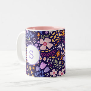 Tasse 2 Couleurs Motif de fleur aquarelle coloré printemps monogram