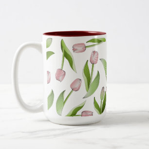 Tasse 2 Couleurs Motif de fleur de tulipe rose moderne
