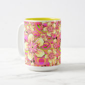 Tasse 2 Couleurs motif de fleur rose funky (Devant gauche)