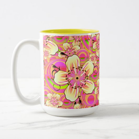 Tasse 2 Couleurs motif de fleur rose funky (Gauche)