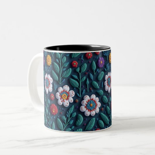 Tasse 2 Couleurs motif de fleurs (Devant gauche)