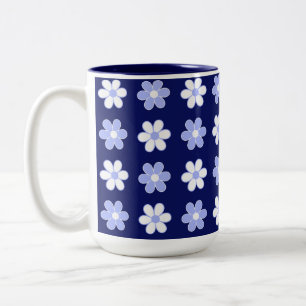 Tasse 2 Couleurs Motif de fleurs bleu et blanc sur fond bleu marine