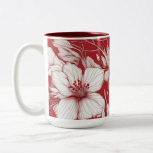 Tasse 2 Couleurs Motif de fleurs botaniques rouges et blanches