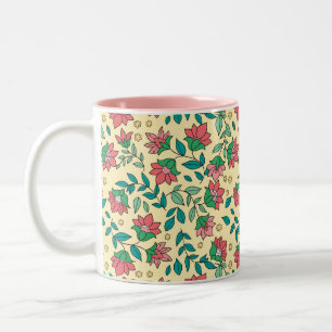 Tasse 2 Couleurs Motif de fleurs et de feuilles pressées dessinées