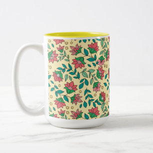 Tasse 2 Couleurs Motif de fleurs et de feuilles pressées dessinées