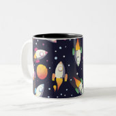 Tasse 2 Couleurs Motif de fusées spatiales rétro. (Devant gauche)
