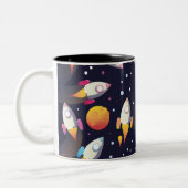 Tasse 2 Couleurs Motif de fusées spatiales rétro. (Gauche)