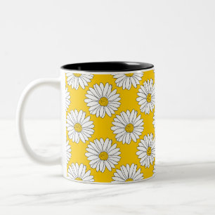 Tasse 2 Couleurs Motif de marguerite jaune blanc 2