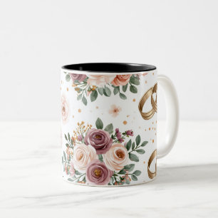 Tasse 2 Couleurs Motif de mariage floral aquarelle élégant