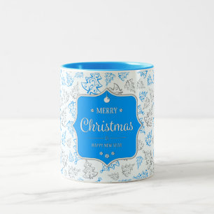 Tasse 2 Couleurs Motif de Noël élégant, bleu et argent