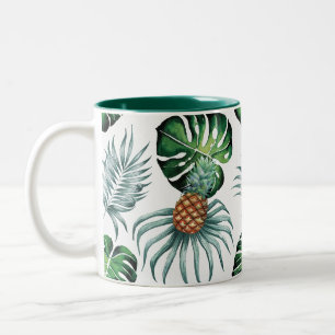 Tasse 2 Couleurs Motif de palmier de jungle à l'aquarelle tropicale