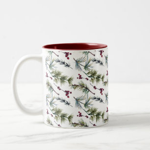 Tasse 2 Couleurs Motif de poinsettia à l'aquarelle