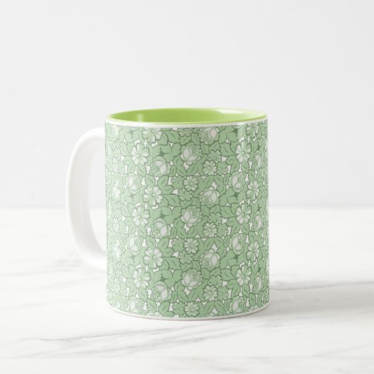 Tasse 2 Couleurs Motif de rose en vert clair (Devant gauche)