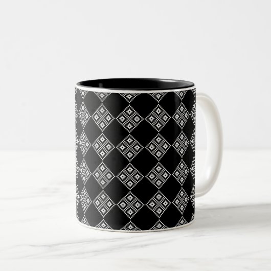 Tasse 2 Couleurs Motif de Tricot noir et blanc estonien (Devant droit)