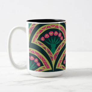 Tasse 2 Couleurs Motif de ventilateur floral rose et vert