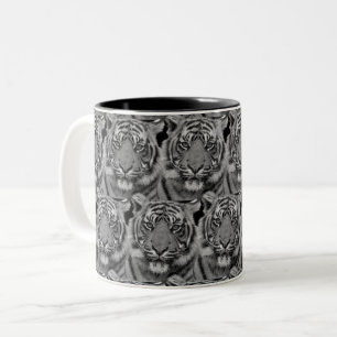 Tasse 2 Couleurs Motif de visage de tigre dans des nuances de gris