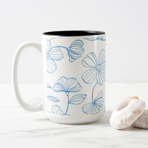 Tasse 2 Couleurs Motif d'élégance florale moderne contour bleu