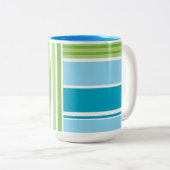 Tasse 2 Couleurs Motif en bande bleu vert (Devant droit)