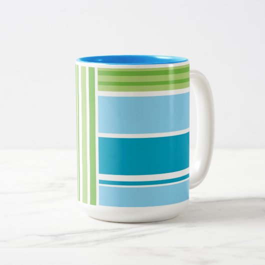 Tasse 2 Couleurs Motif en bande bleu vert (Devant droit)