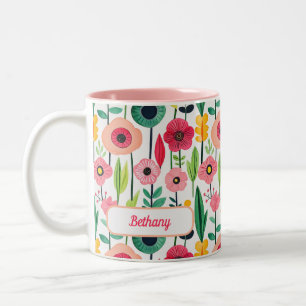 Tasse 2 Couleurs Motif floral aquarelle avec nom