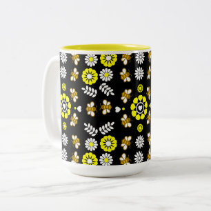 Tasse 2 Couleurs Motif floral botanique d'abeille