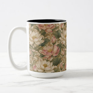 Tasse 2 Couleurs Motif floral botanique vintage lotus d'eau