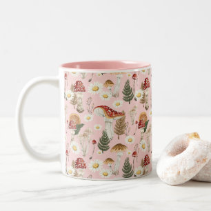 Tasse 2 Couleurs Motif Floral Champignons Cottagecore