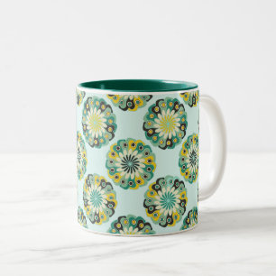 Tasse 2 Couleurs Motif floral géométrique moderne vert et sarcelle
