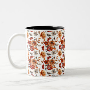 Tasse 2 Couleurs Motif floral marron aquarelle