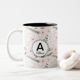 Tasse 2 Couleurs Motif floral rose monogramme