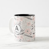 Tasse 2 Couleurs Motif floral rose monogramme (Devant gauche)