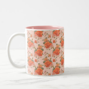 Tasse 2 Couleurs motif floral rose orange rose mariage printemps