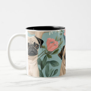 Tasse 2 Couleurs Motif floral vintage de carlin mignon botanique de