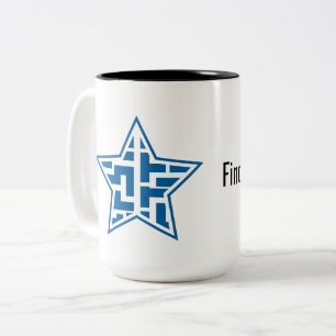 Tasse 2 Couleurs Motif géométrique de labyrinthe étoile bleue moder