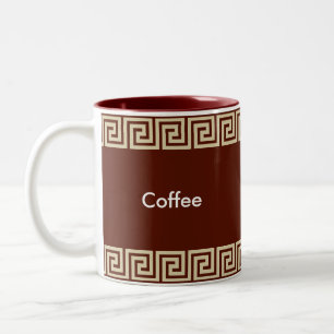Tasse 2 Couleurs Motif grec beige sur fond brun rougeâtre