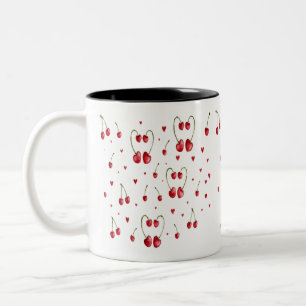 Tasse 2 Couleurs Motif joli de cerise et de cœur à l'aquarelle