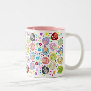 Tasse 2 Couleurs Motif mignon de hiboux et de fleurs
