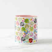 Tasse 2 Couleurs Motif mignon de hiboux et de fleurs (Centre)