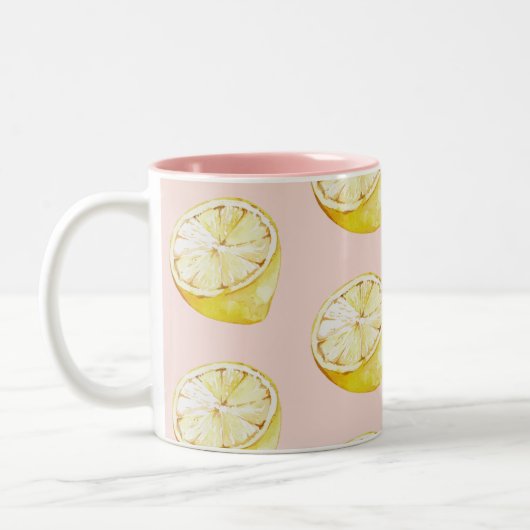Tasse 2 Couleurs Motif moderne Pastel rose et citron jaune (Gauche)