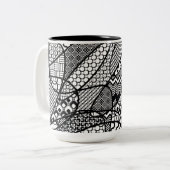 Tasse 2 Couleurs Motif Patchwork Noir & Blanc 05 (Devant gauche)