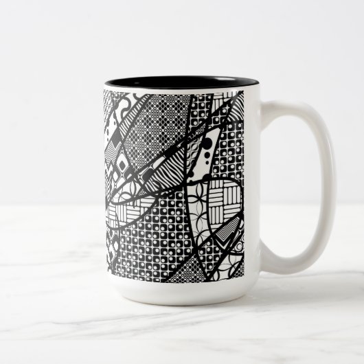 Tasse 2 Couleurs Motif Patchwork Noir & Blanc 05 (Droit)