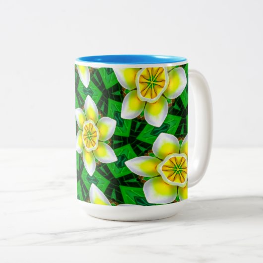 Tasse 2 Couleurs Motif Plumeria Jaune (Devant droit)