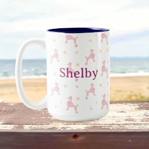 Tasse 2 Couleurs Motif Poodle rose pastel personnalisé