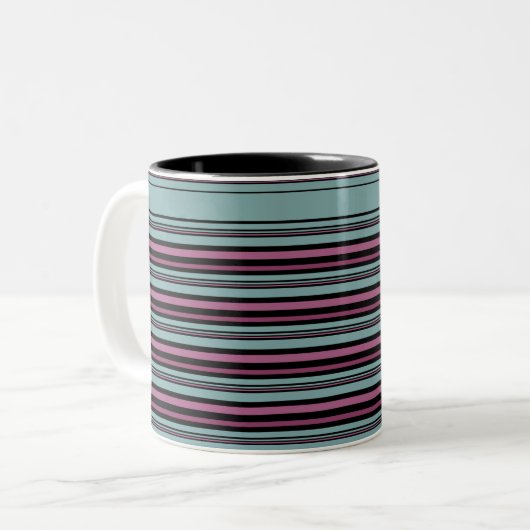 Tasse 2 Couleurs Motif rayé rose gris foncé (Devant gauche)